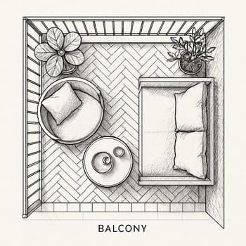 Balkon lounge zonası üçün sadə plan eskizi