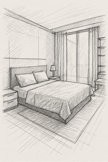 Yataq otağı üçün əl ilə çəkilmiş yeni plan eskizi