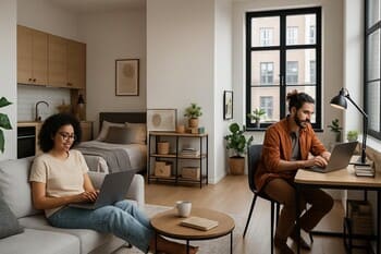 Studiya tipli mənzildə işləyən kreativ cütlük