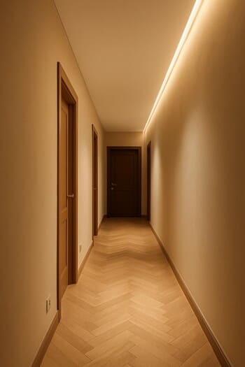Bakıda yumşaq işıqlanma ilə zərif koridor interyeri