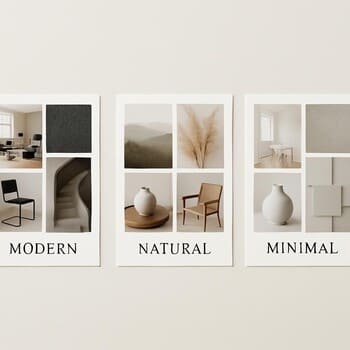 Masa üzərində üç konsept mood kartı