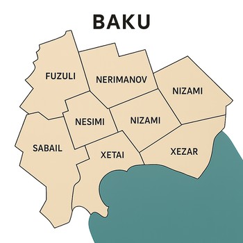 Bakıda müxtəlif rayonlarda işarələnmiş interyer layihələri xəritəsi