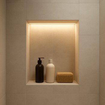 Yumşaq işıqla vurğulanan duş nişası