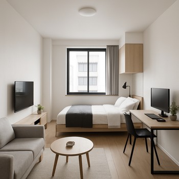 Yığcam studiya tipli mənzilin ümumi görünüşü