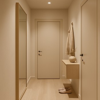 Dardır koridorda güzgü və işıq xətti ilə giriş interyeri