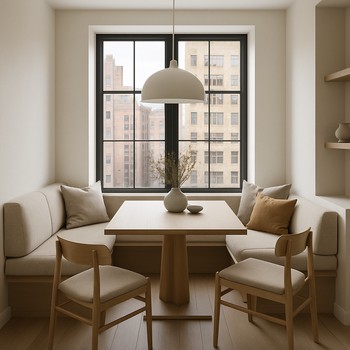 Pəncərə yanında ailə üçün kiçik yemək guşəsi