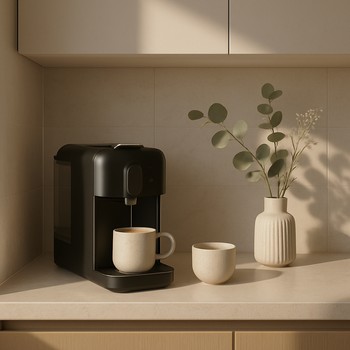 Mətbəxdə qəhvə fincanı və səhər işığı ilə kadr