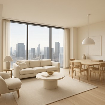 Skyline mənzildə əsas qonaq otağı görünüşü