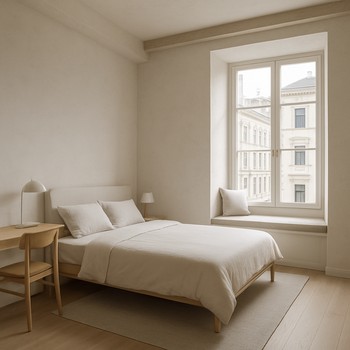 Köhnə binada yenilənmiş yataq otağı interyeri