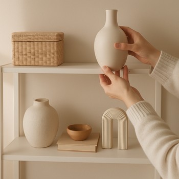 Kitab rəfində dekorun yenilənməsi səhnəsi