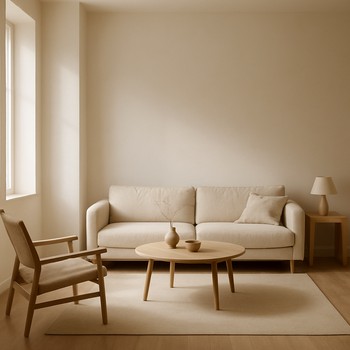 Yumşaq işıqla işıqlandırılmış sakit qonaq otağı interyeri