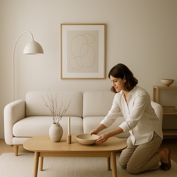 Styling günü üçün dekor yerləşdirilən qonaq otağı