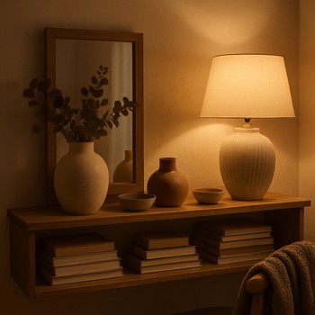 Axşam styling üçün dekor detallarının yerləşdirildiyi künc