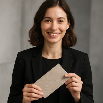 Material kuratorunun studiyada çəkilmiş portreti