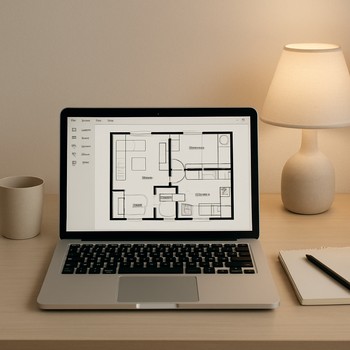 Noutbuk ekranında interyer planlaşdırma proqramı